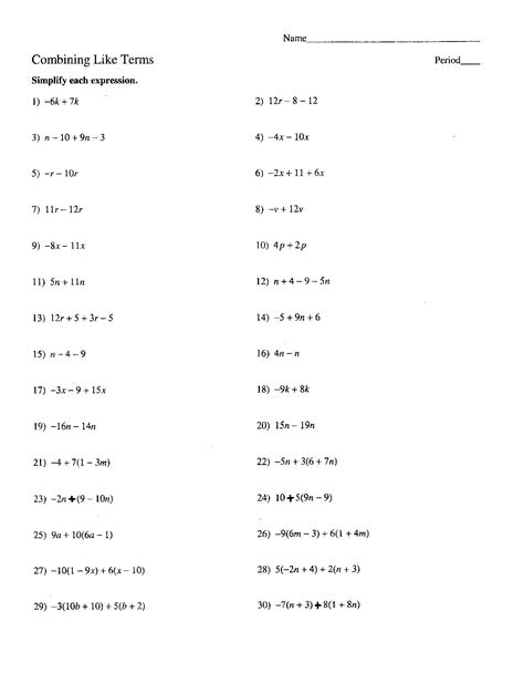 combining like terms solving equations worksheet
